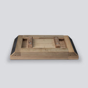 an isometric view of a wooden tug of war tool that uses crimps