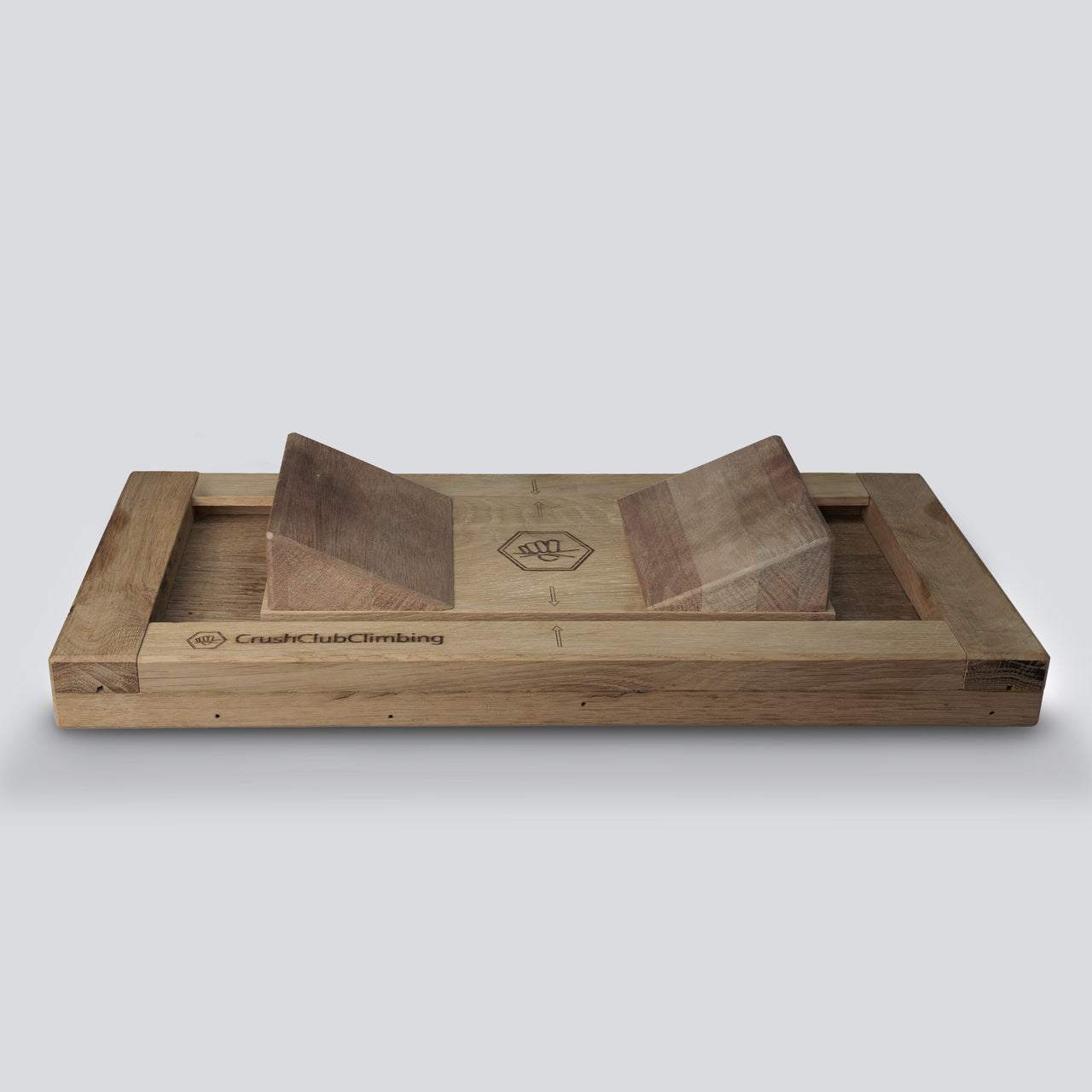 an isometric view of a wooden tug of war tool that uses slopers 